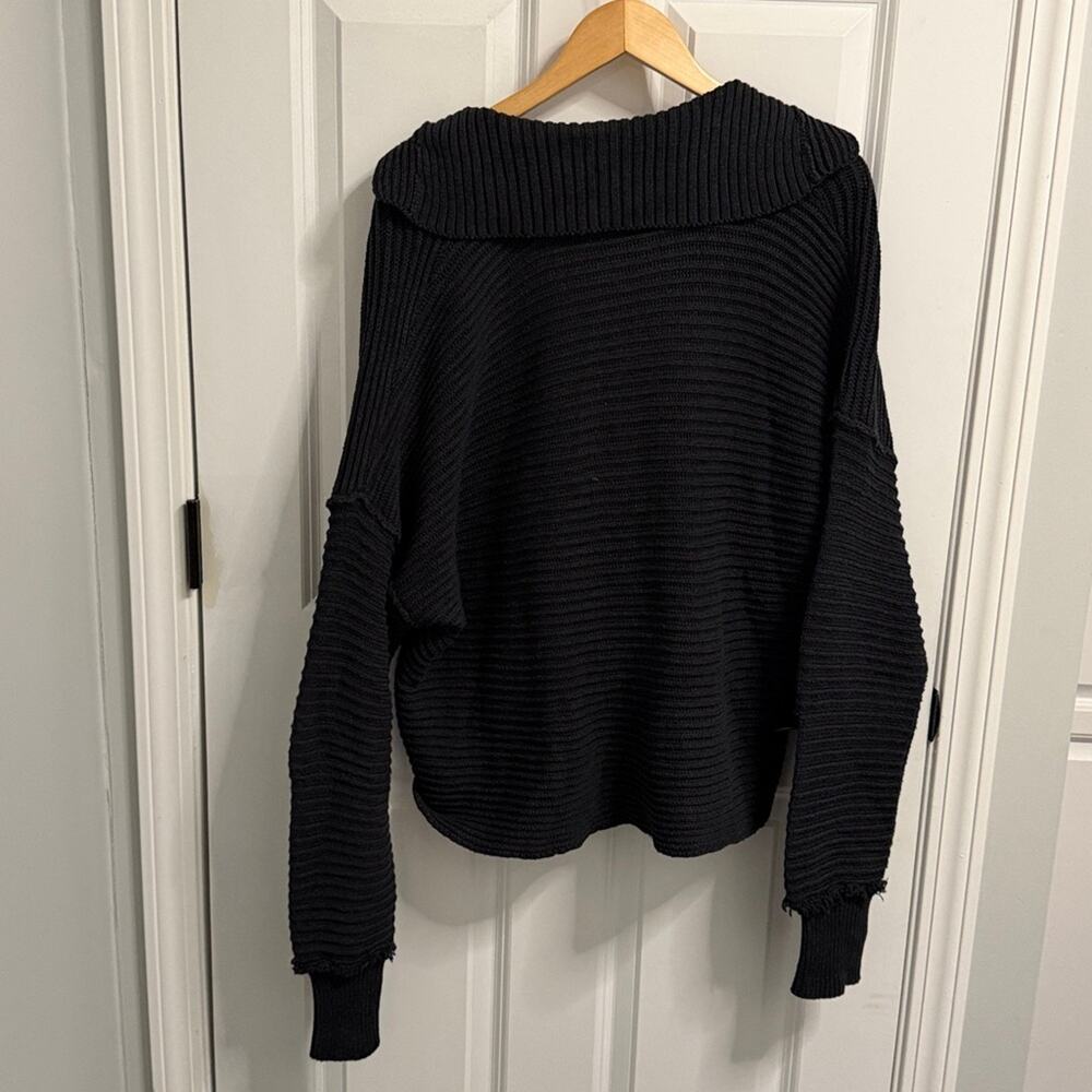 FREE PEOPLE Marlie Pullover Thick Black Sweater Polo Collared Sweater Size L - Picture 6 of 6